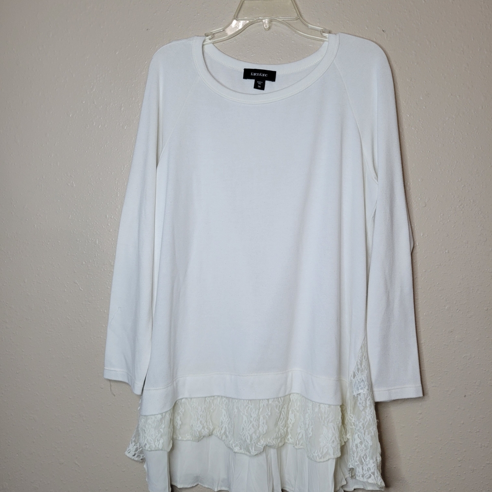 Karen Kane Women's Top Blouse Layered Lace Soft Sweater Ivory Sz 1X